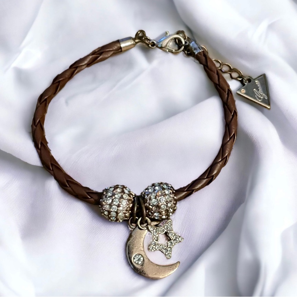 Guess star and moon charms cord bracelet